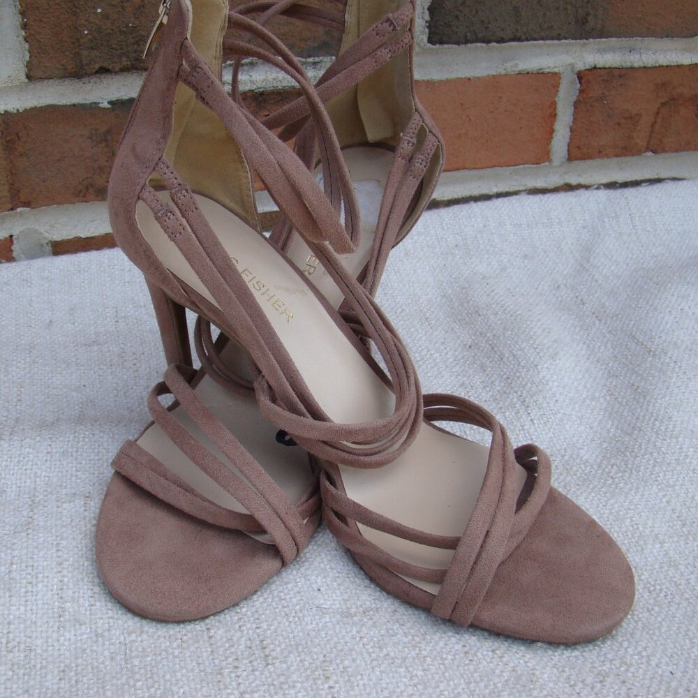 Marc Fisher mauve pink fabric strappy back zipper sandal stilettos, Size 8.5